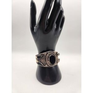 Black Onyx Gemstone Handmade 925 Sterling Silver Cuff Bracelet Adjustable